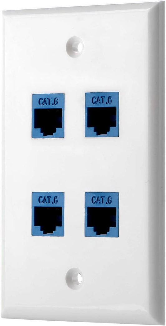 Cat6 Keystone Ethernet Wall Plate Female to Female - White (4 Port)