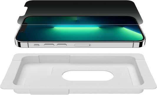 Belkin Privacy Tempered Glass Screen Protector for iPhone 13 and 13 Pro, Treated Surface with Anti-Fingerprint Coating and Bubble Free Application with Included Easy Align Tray
