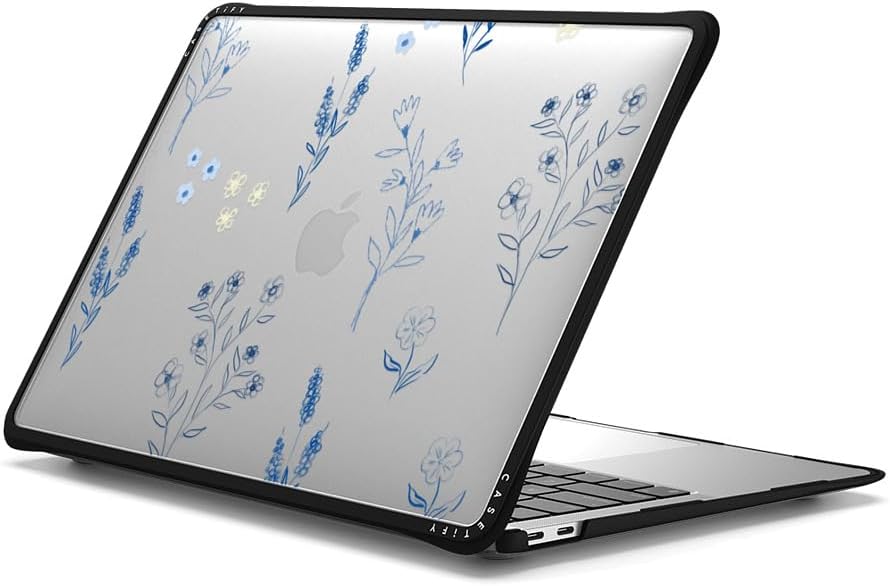 CASETiFY Impact MacBook Air 13" (M1/Intel) Case [Cushioned Impact Corners/Scratch-Resistant/Anti-Slip Grip] - Small Blue Flowers - Clear Black