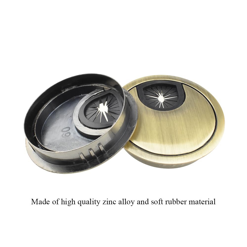 HAHIYO 2Pcs 2.4Inch/60mm Bronze Zinc Alloy Desk Grommet Wire Grommet Cable Management Cord Hole Cover Desk Wire Hole Insert Wire Organizer for Computer Office Home School Equipment Systems