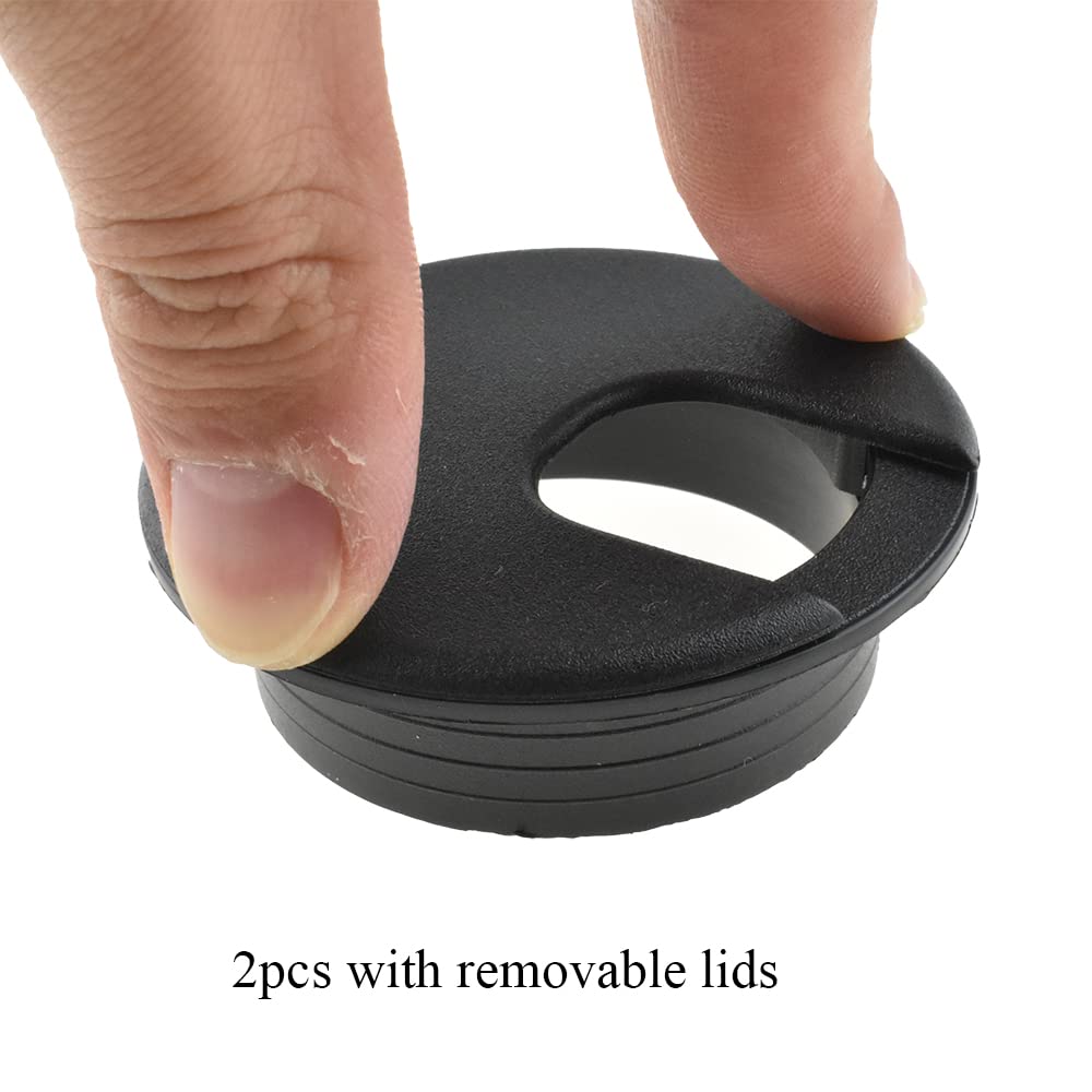 HAHIYO 2Pcs 2Inch/50mm Black ABS Plastic U-Shaped Desk Grommet Wire Grommet Cable Management Cord Hole Cover Desk Wire Hole Insert Wire Organizer for Computer Office Home School Equipment Systems
