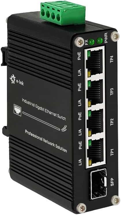 Mini Industrial 4 Port 10/100/1000Mbps Gigabit Ethernet POE + Switch with SFP Port Din Rail/Wall-Mount 4 Port 10/100/1000BASE-T RJ45 + 1 Port 100/1000FX (SFP) Support 12-48V DC