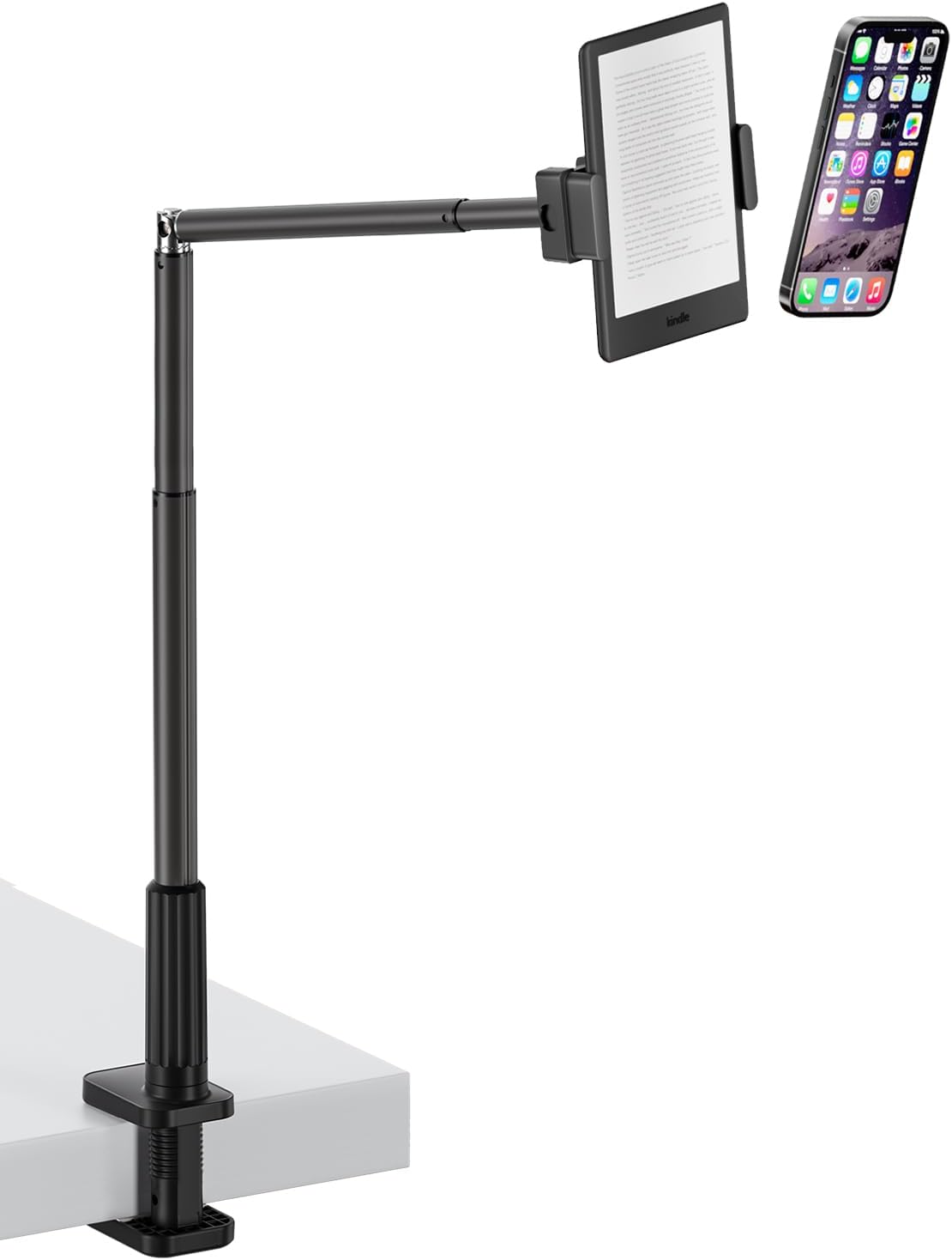 Viozon Tablet Holder Stand, Phone/Kindle Holder with Flexible Aluminum Alloy Long Arm, C Clamp for Headboard Bedside&Table, Compatible with 3.5-11" iPad,Kindle, iPhone 15 14 Plus/Pro Max,B