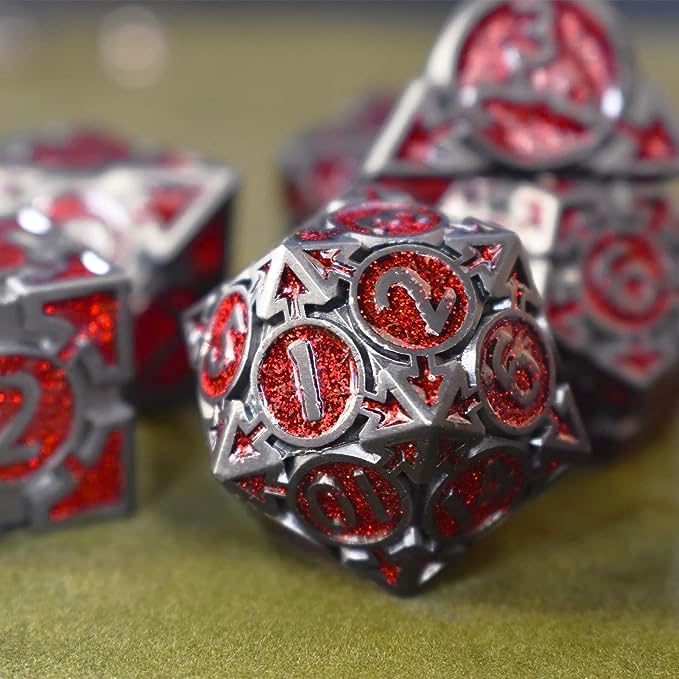 RULE DICE DND Metal Dice Set, 7 die Metal DND Polyhedral Blue Red and Black Gold Dice Sets with Gift Metal D and D Dice Box, for Dungeons and Dragons Dice Set Role Playing Multiplayer Games D&D Dice