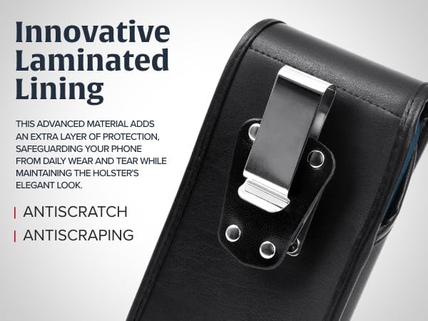 Turtleback Belt Holder for iPhone 16 Pro, 16e, 15 pro 14 Pro 13 Pro -Large- Fits w/Defender Bulky Style Cases, Premium Black Leather Vertical Holster, Magnetic Closure Leather Wrapped Belt Clip