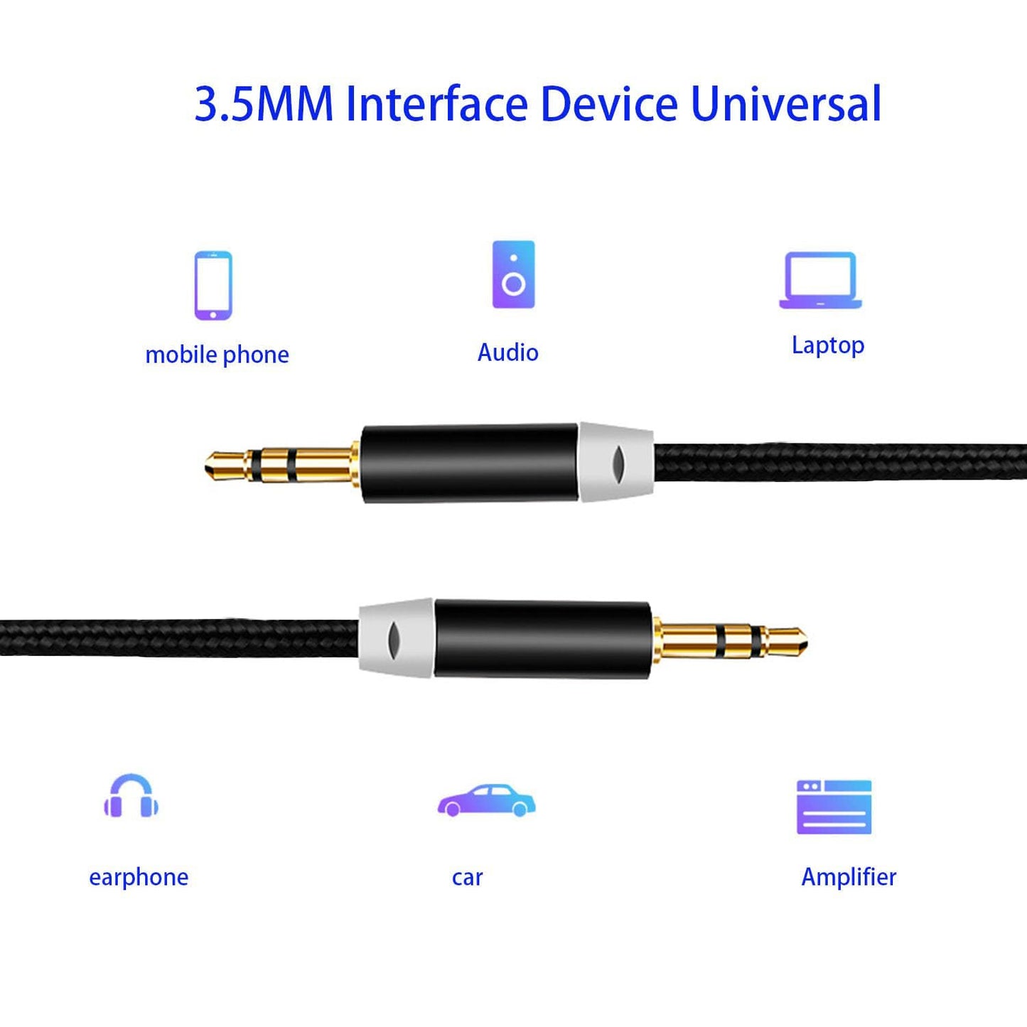 3.5mm Nylon Braided Stereo Audio Cable,(3 Pack) 4.9ft/1.5m Male to Male Aux Cord Audio Cord Compatible iPhones, iPads and Other 3.5mm DC Plug Port Device (Black)