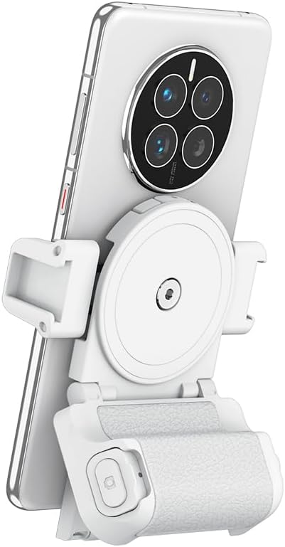 KIWIFOTOS Phone Camera Grip Smartphone Tripod Mount Handle Holder for iPhone 15 14 Pro Max S23 S22 Ultra with Bluetooth Shutter and Cold Shoe Adapter Selfie Vlog Video Shooting-White