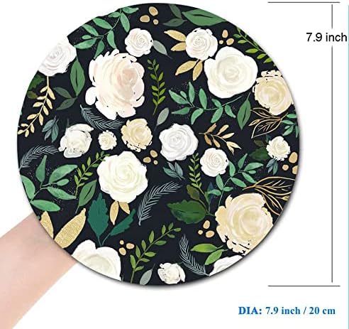 Round Mouse Pad, Floral Mouse Pad, Washable Mousepads with Lycra Cloth, Non-Slip Rubber Base Small Wireless Mouse Pads for Office Laptop, Flowers