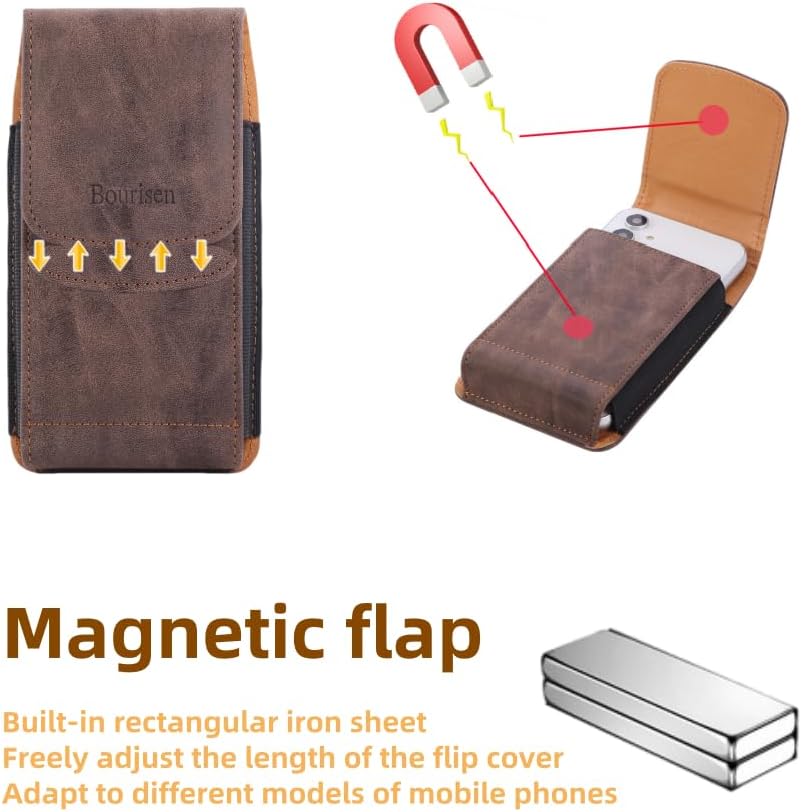 Universal Phone Holster Phone Pouch Case Belt Clip Belt Loops Card Slot Faux Leather for Man iPhone 17/16/15pro max,16/15Plus,Samsung S25 24 S23 S22 Ultra (Brown&Yellow, XL(6.6"x3.4"x0.8"))