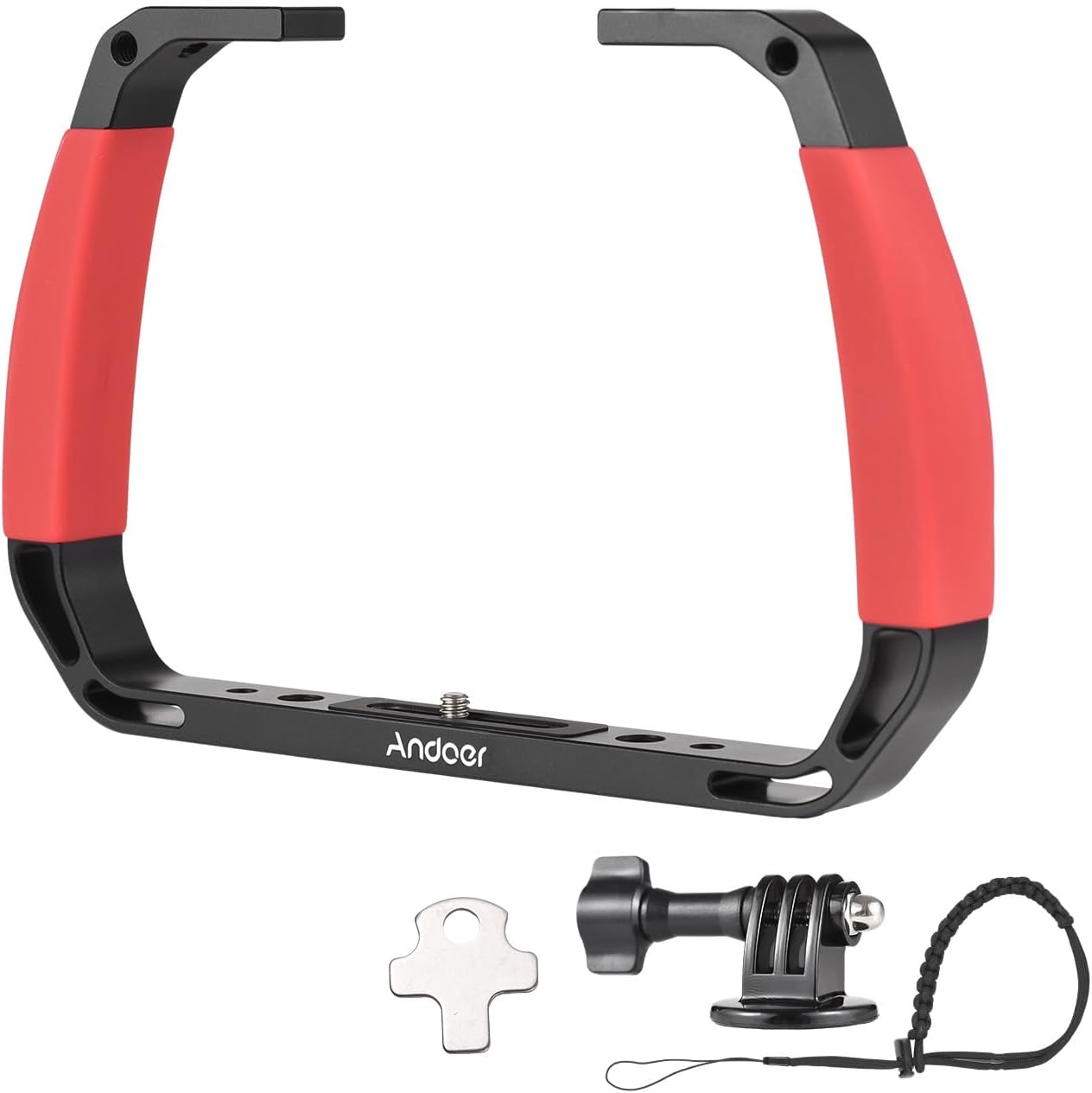 Andoer Cage Advanced Cage Kit Mounting Kit for Camcorder Aluminium Alloy Sports Camera Underwater Diving Rig Portable Stabilizer for Action Camera Cage Dive Rig, red