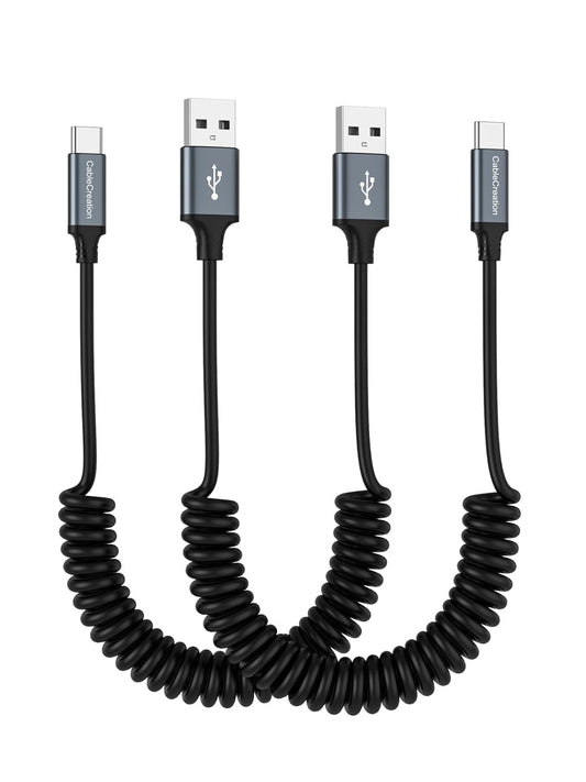 CableCreation Coiled USB C Cable 2Pack, Coiled USB A to USB C Cable for Car Type C Charger Cable for Carplay & Android Auto Compatible with iPhone 16,15, Samsung Galaxy S24 / S23, Pixel, Tablet