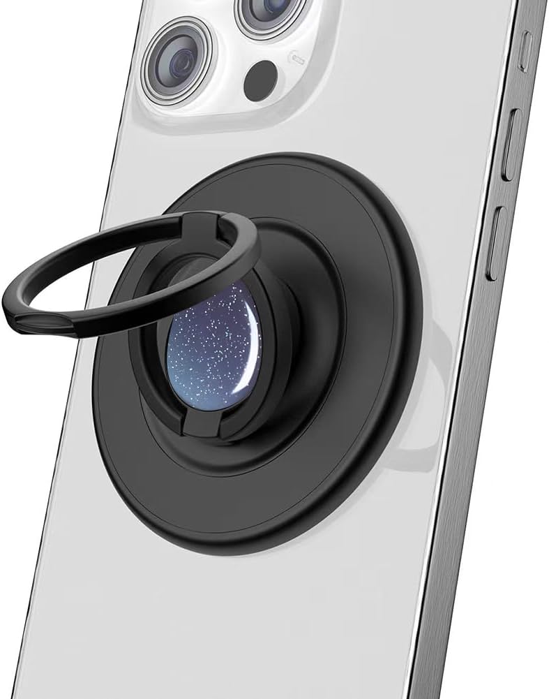 Magnetic Phone Grip Compatible with MagSafe, Magnetic Phone Ring Holder Finger Kickstand Wireless Charging Compatible, Double Cell Phone Rings Gripper Stand for MagSafe iPhone - Sparkle Blue