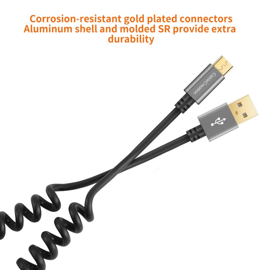 CableCreation Coiled USB to Micro USB Cable 0.56ft to 4ft, USB 2.0 A to Micro USB Charging Data Cord Works for Android Smartphone, Tablet, Wall, Raspberry Pi Zero and Car Charger, Space Gray