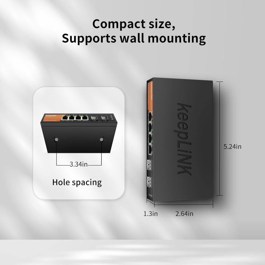 6-Port 2.5G Switch Unmanaged, 4 x 2.5GBASE-T Ports & 2 x 10GBASE-T SFP Slots, 60Gbps Switching Capacity, Plug & Play/Wall Mountable/Fanless Metal, Compatible with 1000Mbps Devices