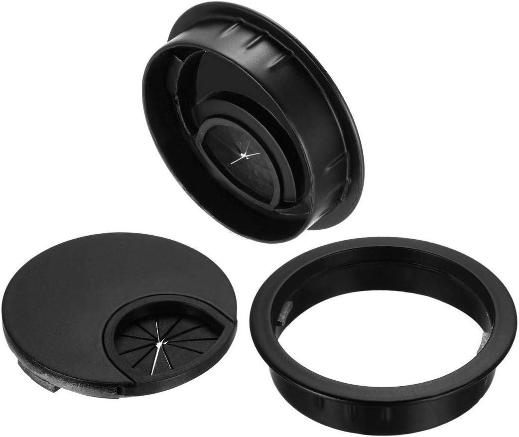 uxcell Cable Hole Cover, 2.1Inch/53.5mm Zinc Alloy Desk Wire Cord Cable Grommets Hole Cover for Office PC Desk Cable Cord Organizer, 4 Pcs Black