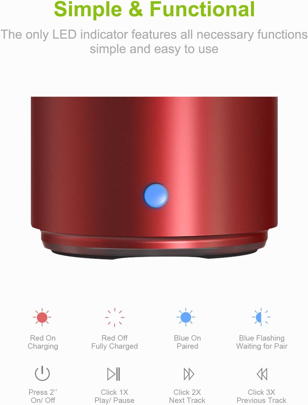 EWA Travel Case Packed, A106 Pro Portable Bluetooth Speaker with Custom Bass Radiator, Brief Design, IP67 Waterproof, Perfect Mini Speaker for Shower, Room, Bike, Car (Red)