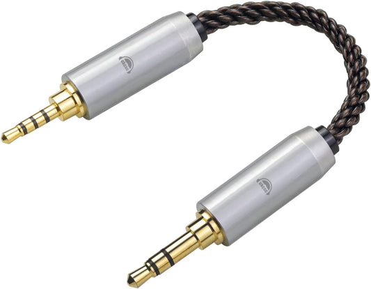 okcsc 3.5MM Male to 2.5MM Male Ultra Short Hifil Male to Male AUX Audio Cable OFC Pair Recording Cable Wire-Breakage-Prevention Design Adoption of 8-Core Braided Structure 5.82 inch