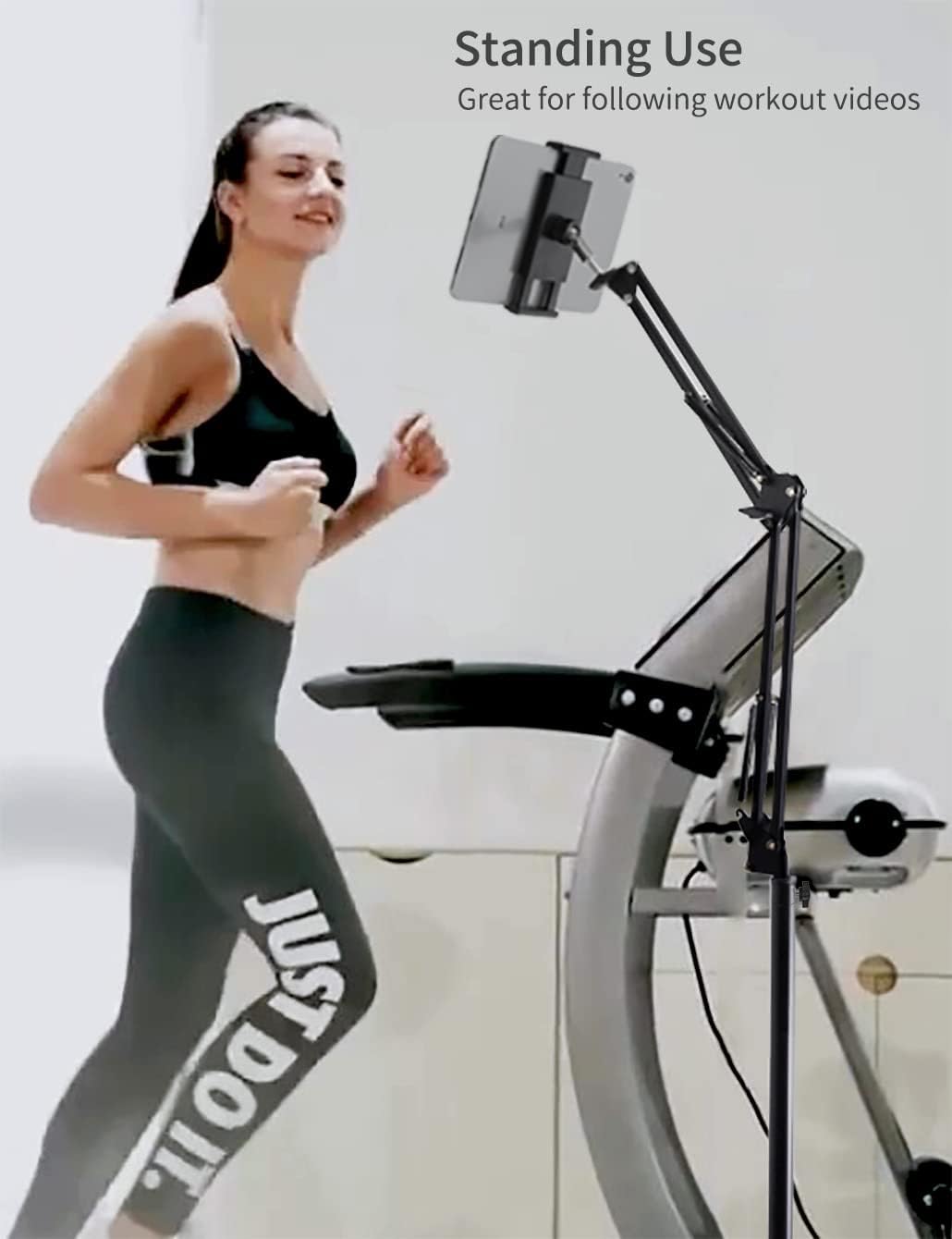 Tablet Floor Stand with Double Weight Base, Overhead Bed Phone Mount Height Adjustable Arm Stretchable Stand Holder, Compatible with iPad Mini Air Pro, Galaxy Tab, Kindle, Switch, Cell Phones