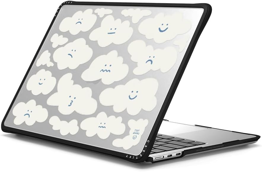 CASETiFY Impact MacBook Air 13.6" (M2-M4) Case [Cushioned Impact Corners/Scratch-Resistant/Anti-Slip Grip] - Cute Clouds - Clear Black
