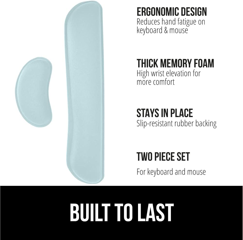 GORILLA GRIP Silky Gel Memory Foam Wrist Rest for Computer Keyboard, Mouse, Ergonomic Design for Typing Pain Relief, Desk Pads Support Hand, Arm, Mousepad Rests, Stain Resistant, 2 Piece Pad Sky Blue