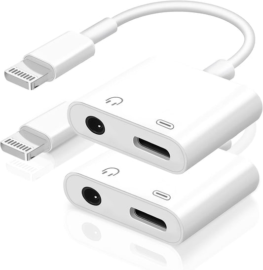 [Apple MFi Certified] 2-in-1 Charging & Audio Adapter for iPhone, Lightning to 3.5mm Headphone Jack Dongle Splitter, Supports Hi-Res Lossless Sound, Compatible with iPhone 14/13/12/11/XS/XR/8/7 2Pack