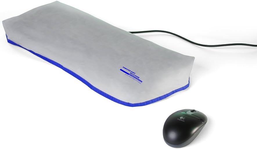 Keyboard Dust Cover, Covers Large Size PC Keyboards, Silky Smooth Antistatic Vinyl, Translucent Coconut Cream Color with Blue Trim, (20W x2H x9D)