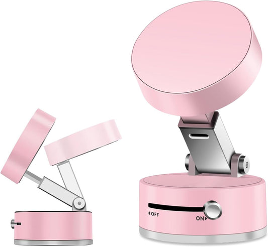 Foldable Vacuum Magnetic Suction Phone Holder,Retractable Magnetic Car Holder,Hands-Free Portable Multifunctional Vacuum Suction Phone Mount for Car, Mirror, Gym, Kitchen (Pink)