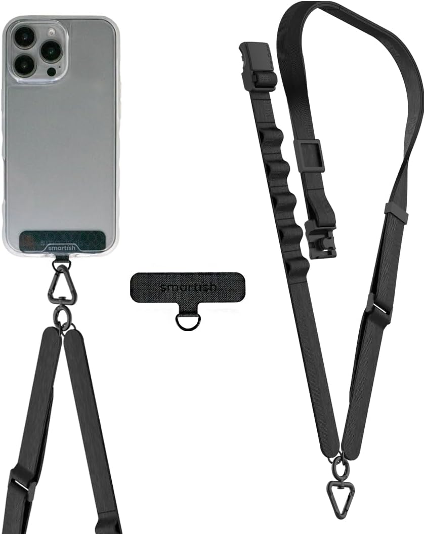Smartish Phone Lanyard - Case Clinger - Universal iPhone Holder w/Detachable Crossbody Shoulder Neck Strap w/Storage Loops, Fidlock, Insert for Phone Cases iPhone, Galaxy, Pixel - Black Tie Affair