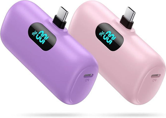 [2 Pack] Samll Portable Charger for iPhone 16/15 Series, 5000mAh 3A PD USB C Power Bank, Mini LCD Display Battery Pack Compatible with iPhone 16/16 Plus/16 Pro/15 Pro Max,Samsung,Android/Moto/LG etc
