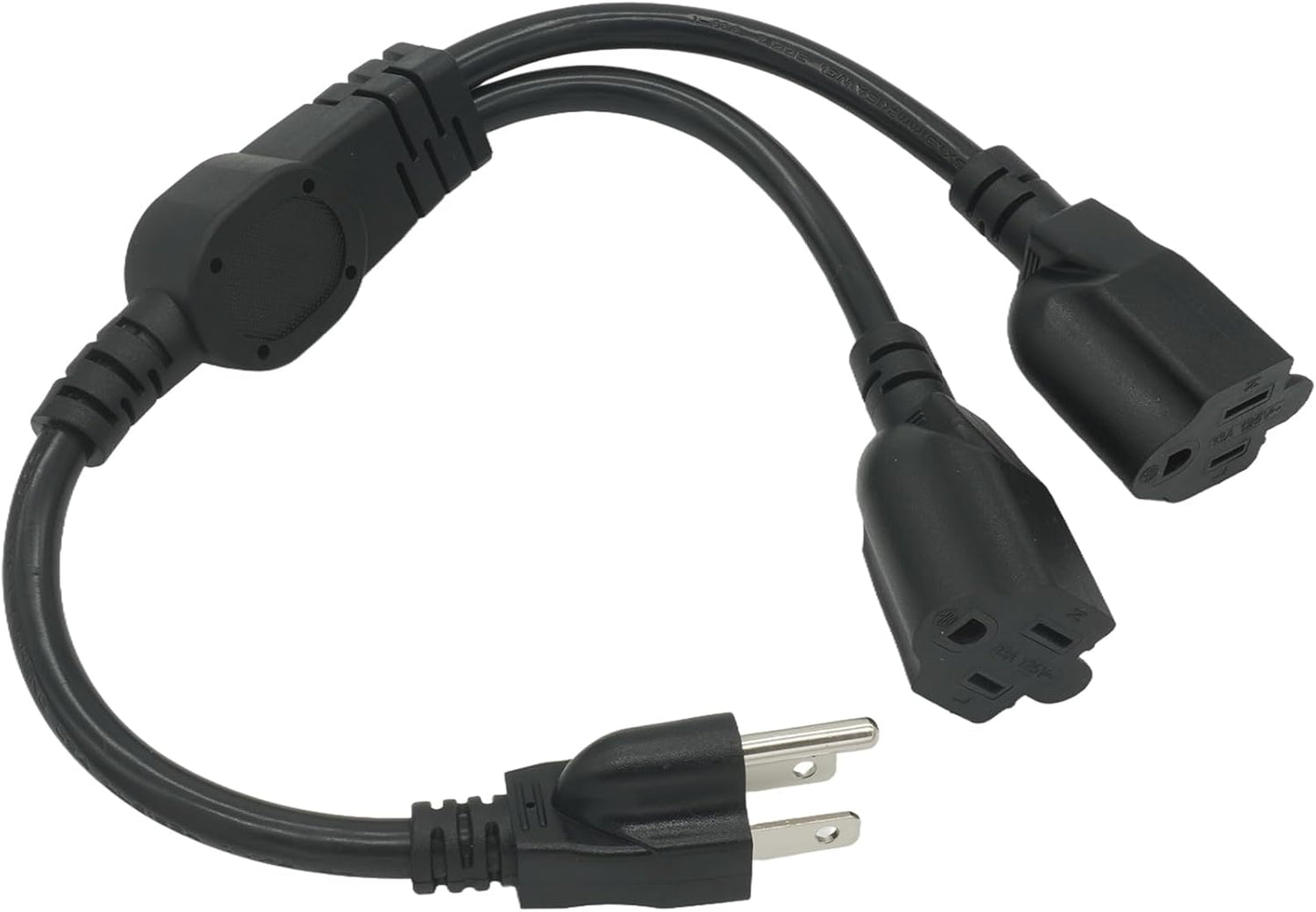 Y Splitter Extension Cord, 1.4FT 2 Way 1 to 2 Splitter Extension Cord, 3 Prong SJT 16AWG NEMA 5-15P to NEMA 5-15R x2, Male to Female Power Cord Cable Wire Extender Space Saver, 125V 13A 1625W, Black