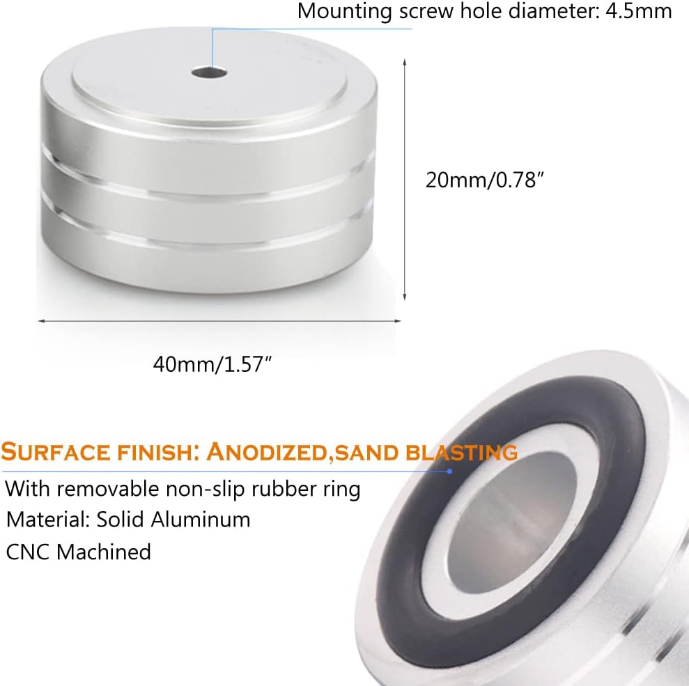 Tertullus 4 Sets High-End HiFi Aluminum Speaker Feet, Shock Base Pad Spikes,40x20mm,Shockproof Stand Pad for HiFi Devices Amplifier Turntable DAC Recorder CD (Silver)