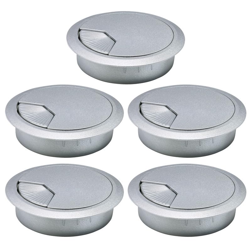 5 Pcs Desk Grommet 2-3/8" / 60 mm, Desk Cord Hole Cover, Cable Grommet ABS Plastic, Desk Hole Grommet for Home & Office Pc, Detachable Adjustable Cable Cord Organizer-Silvery