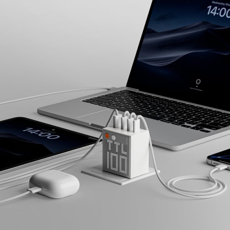 Pixel 100 USB C Charger 100W Laptop GaN Charger 4-Port Fast Charging with Dot-Matrix Display PD 3.0, Foldable and Compact for MacBook Air, iPhone 16
