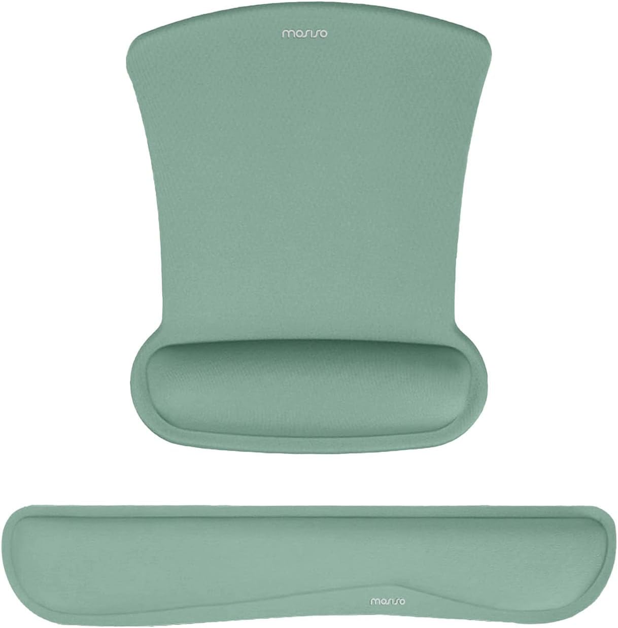 MOSISO Wrist Rest Support for Mouse Pad & Keyboard Set, Ergonomic Mousepad Non-Slip Base Home/Office Pain Relief & Easy Typing Cushion with Neoprene Cloth & Raised Memory Foam, Emerald Green