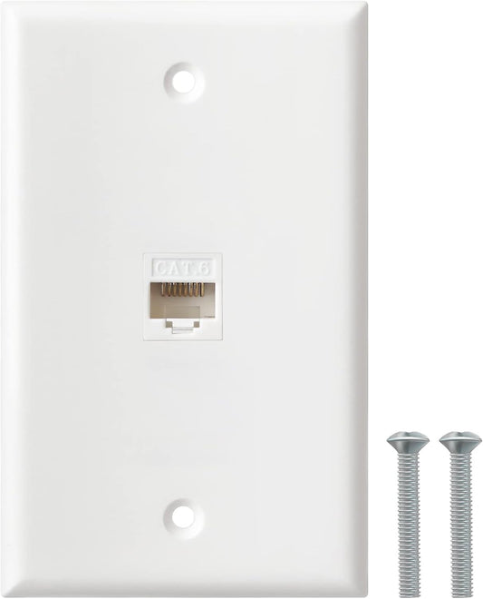 Ethernet Wall Plate, 1 Port Cat6 RJ45 Keystone Inline Coupler Wall Plate for Cat7/6/5/5e Ethernet Devices - White