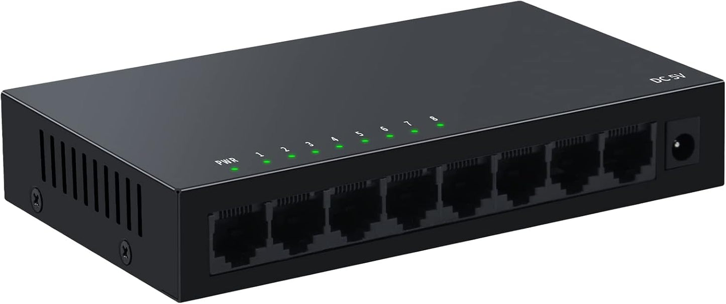 SODOLA 8 Port Gigabit Ethernet Switch|Desktop/Wall-Mount|Plug & Play| Fanless |Metal Housing|Fanless Design|Desktop Ethernet Splitter|Quiet Unmanaged Network Switch