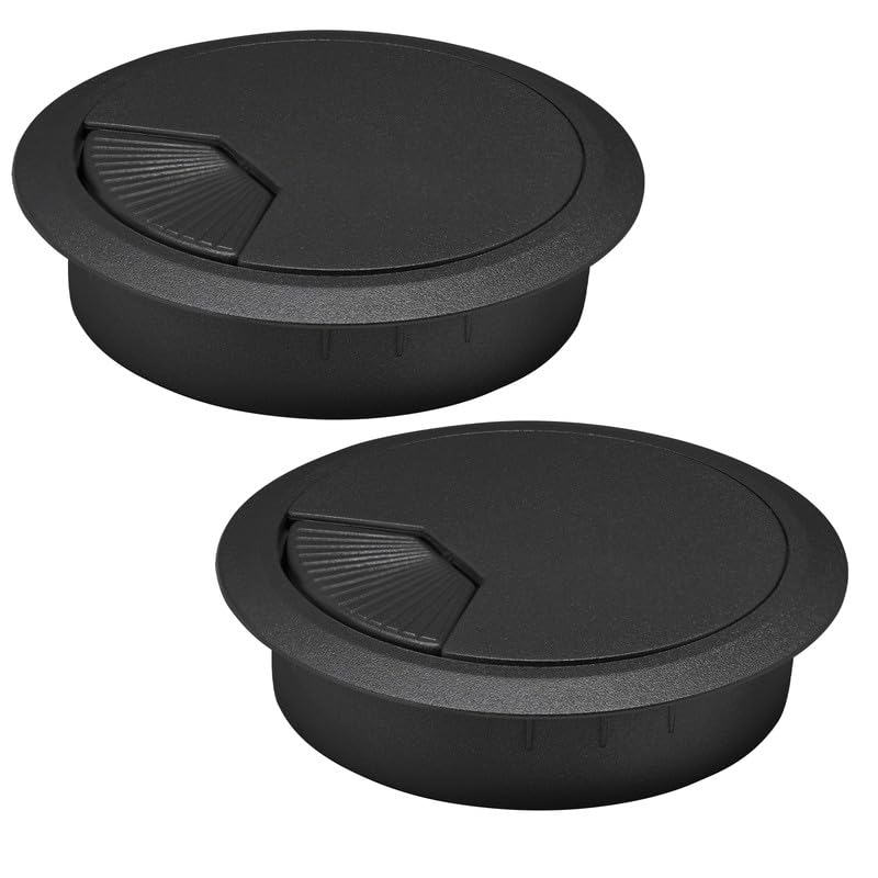 2 Pcs Desk Grommet 2-3/8" / 60 mm, Desk Cord Hole Cover, Cable Grommet ABS Plastic, Desk Hole Grommet for Home & Office Pc, Detachable Adjustable Cable Cord Organizer-Black