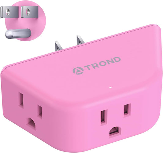 TROND Pink Outlet Extender - Multi Plug Outlet with 3-Prong Grounded Sockets, 3 Way Angled Plug Splitter, Compact and Practical Multiple Wall Expander for Home Travel Cruise Dorm Essentials