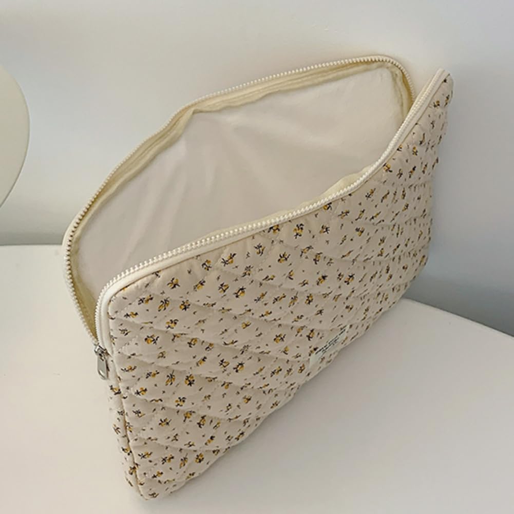 Puffy Laptop Sleeve 13-15.6 Inch Cute Quilted Laptop Protective Case Padded Floral Computer Sleeve for MacBook (A-Yellow, 15 Inch)