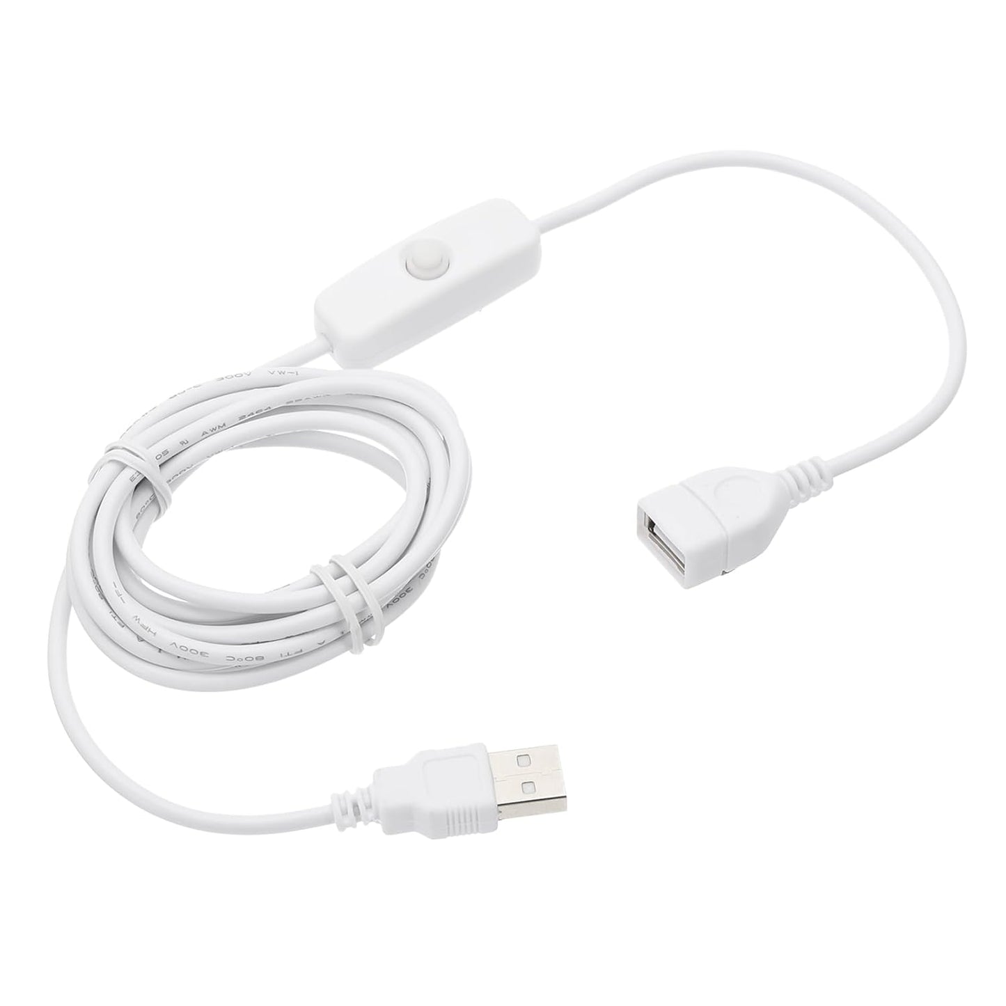 MECCANIXITY USB Extension Cable with ON/Off Button Switch 2m USB Male to Female Extension Cord for Desk Lamp Fan LED Light Strip White Pack of 1
