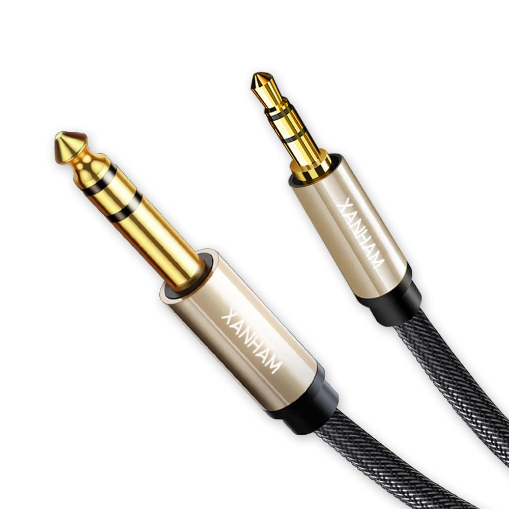 3.5mm to 1/4 Stereo Audio Cable 16 Feet /5M, 1/8" to 6.35mm 1/4" TRS Male Aux Cord Double Shielded with Braiding for Guitar, Amplifiers, PC, Home Theater, Speaker, etc.