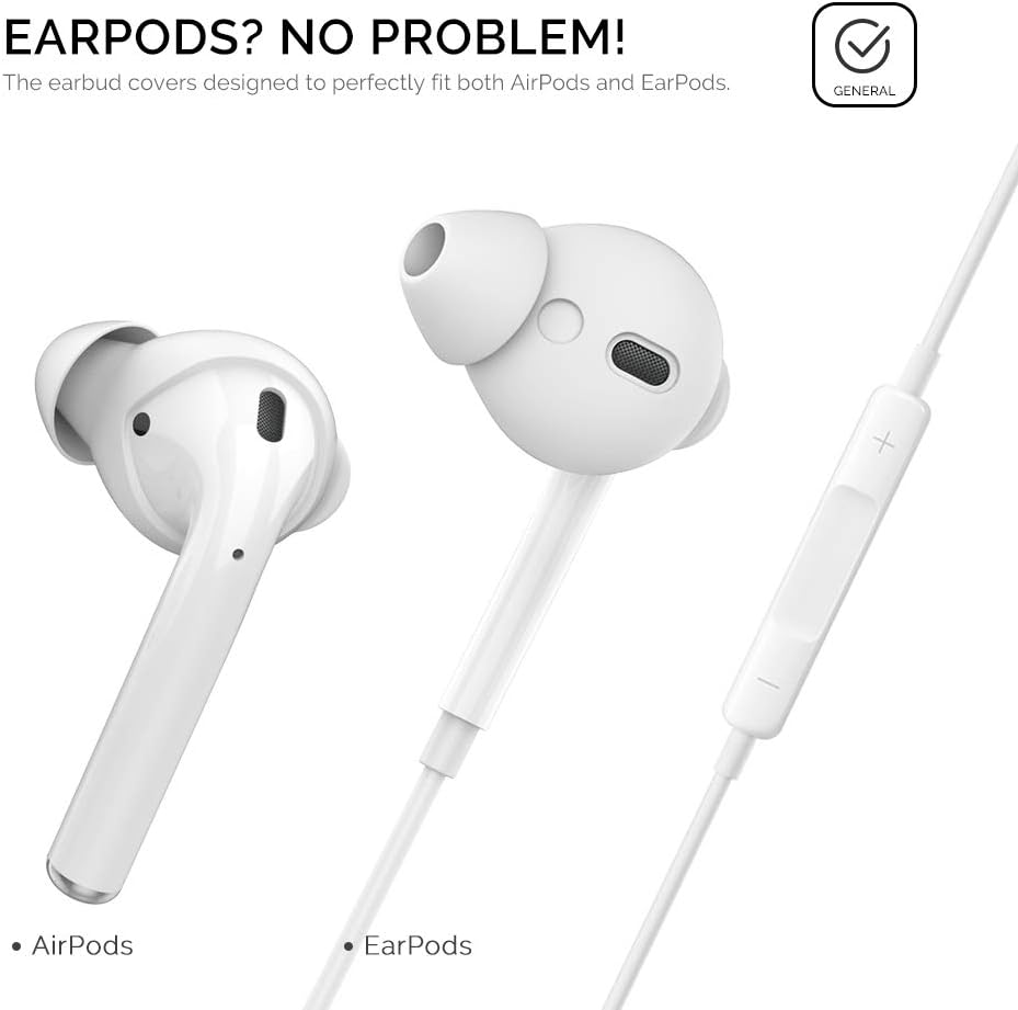 AhaStyle 3 Pairs AirPods Ear Tips Silicone Earbuds Cover [Not Fit in The Charging Case] Compatible with Apple AirPods (3 Pairs Small, White)