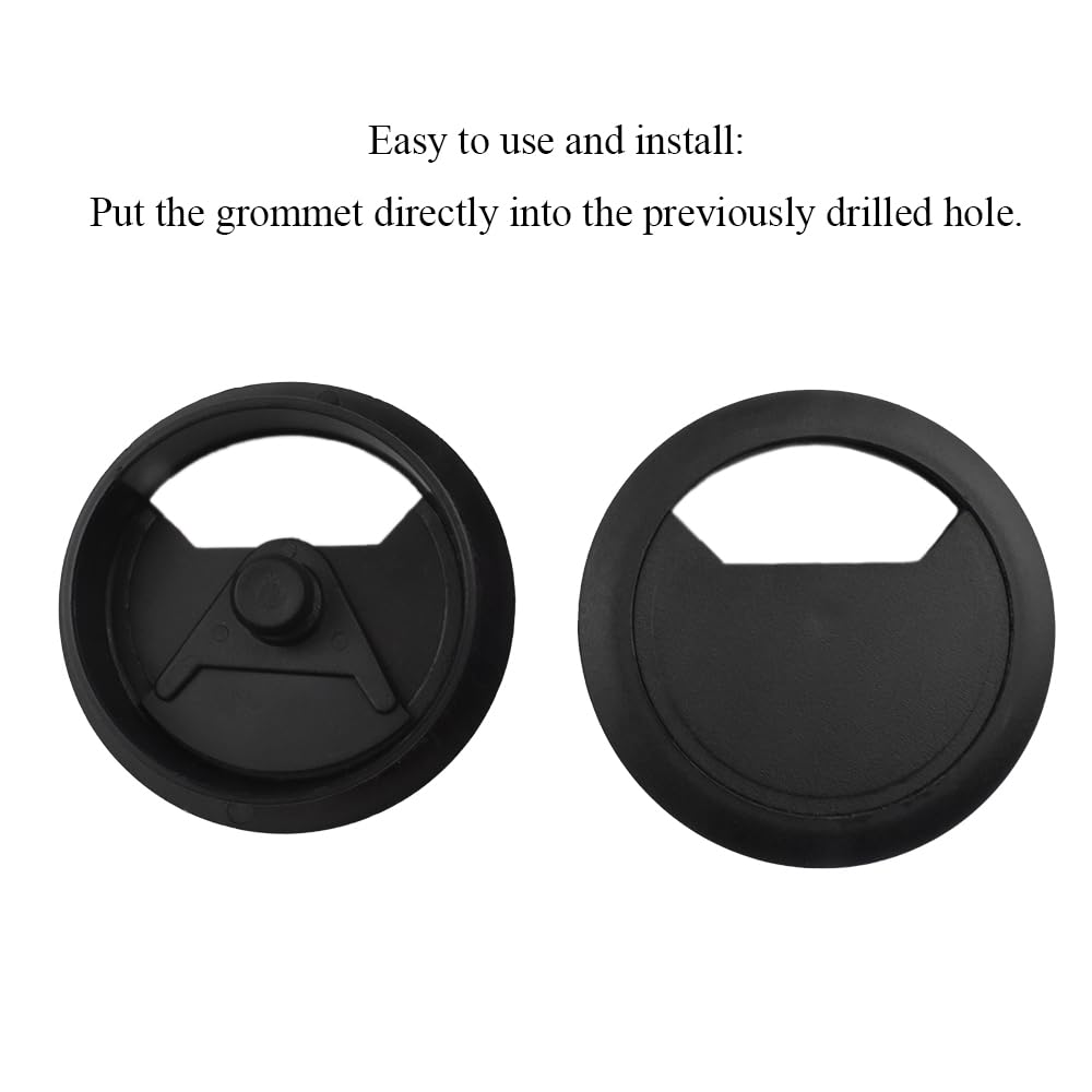 HAHIYO 2Pcs 2.4Inch/60mm Black ABS Plastic Sector-Shaped Desk Grommet Wire Grommet Cable Management Cord Hole Cover Desk Wire Hole Insert Wire Organizer for Computer Office Home Equipment System