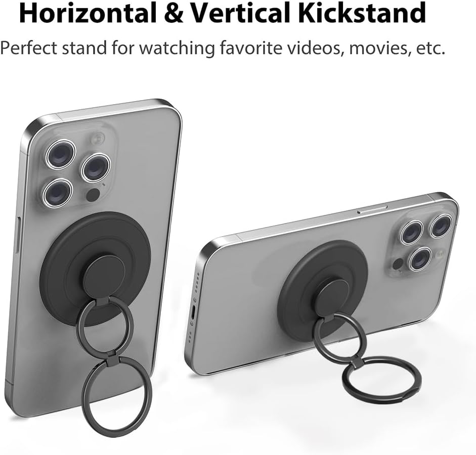 Magnetic Phone Grip Compatible with MagSafe,Magnetic Phone Ring Holder Finger Kickstand Wireless Charging Compatible,Adjustable Double Cell Phone Rings Gripper Stand for MagSafe iPhone - Black