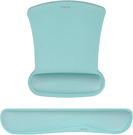 MOSISO Wrist Rest Support for Mouse Pad & Keyboard Set, Ergonomic Mousepad Non-Slip Base Home/Office Pain Relief & Easy Typing Cushion with Neoprene Cloth & Raised Memory Foam, Aquamarine