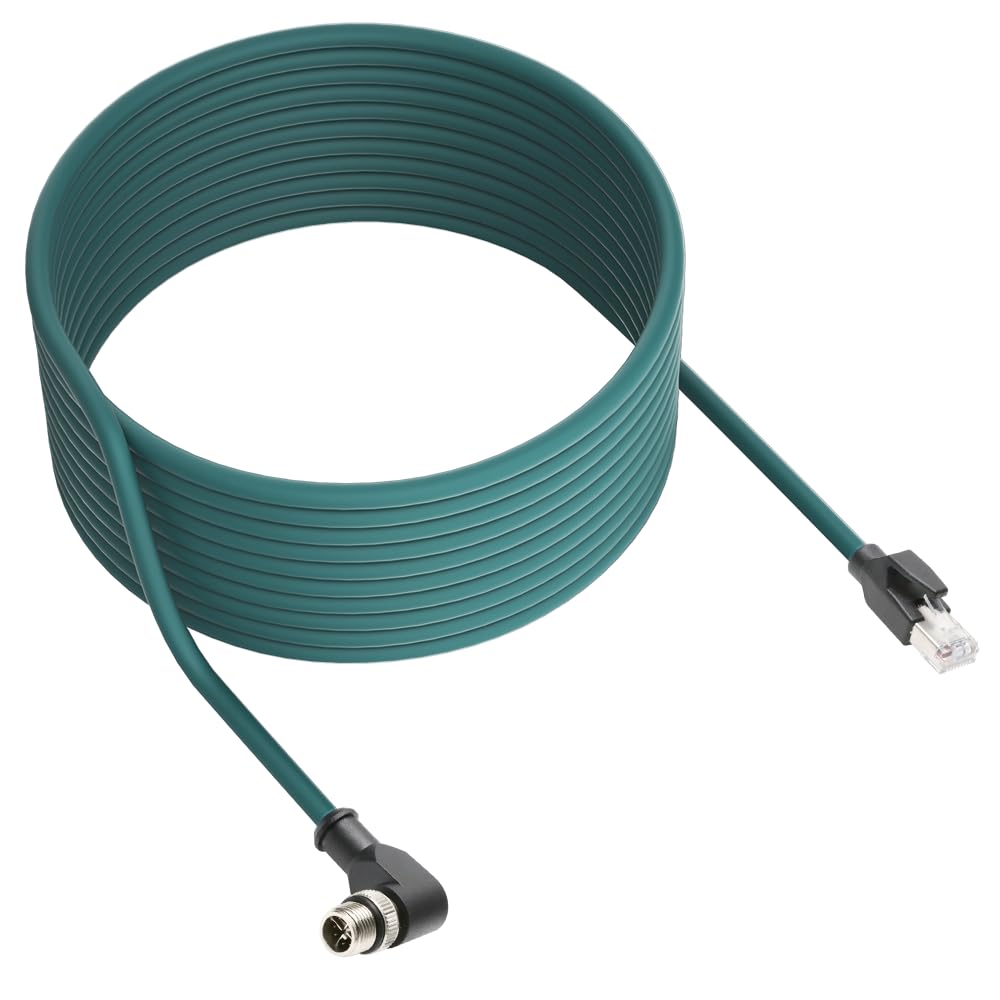 Alvin's Cables M12 X-Code 8 Pin Male to RJ45 Ethernet Cable for Cognex Keyence Camera, High-Flex Cat6a Cable for Industrial Automation, Fieldbus Module, Robotics, Right Angle 26.2ft/8m Green
