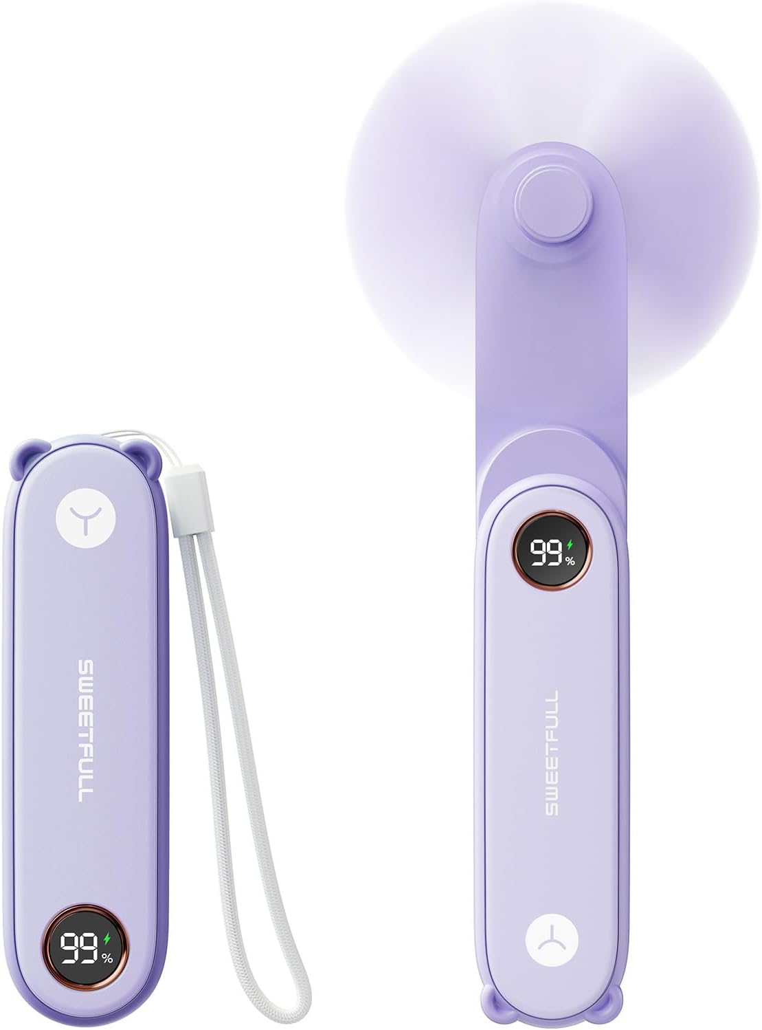 SWEETFULL Portable Handheld Mini Fan with LED Display, 3-in-1 Personal Foldable USB Rechargeable Hand Held Fan & Flashlight for Travel, Lash Eyelash, Cute Small Pocket for Women, Girls