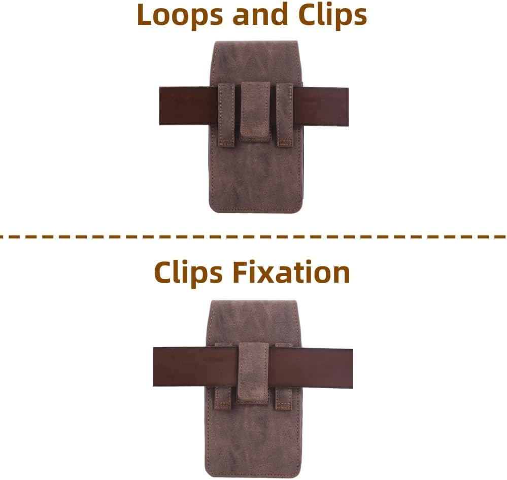 Phone Holster Pouch Case Belt Clip Loops Card Slot for Man iPhone12 13 14 15 16 17,11 12 13 14 15 16 17pro,17Air/Samsung S25 S24 S23 S22 S21 S20/LG/Moto (Brown&Yellow, L(6.1" x3.2''x0.8))