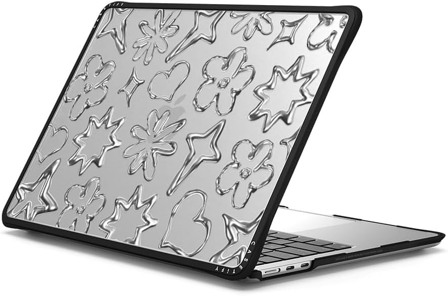CASETiFY Impact MacBook Air 13.6" (M2-M4) Case [Cushioned Impact Corners/Scratch-Resistant/Anti-Slip Grip] - Chrome Doodles - Clear Black