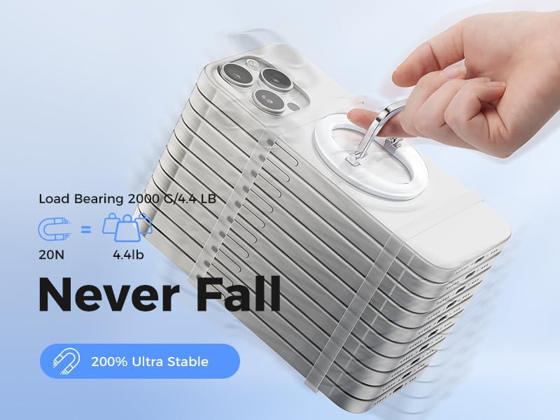 [2025 Newest] SUPERONE for Magsafe Ring Holder, Magnetic Phone Grip with Adjustable Stand, Removable Magnetic Accessories Only for iPhone 16/15/14/13/12 Series and Magsafe Case - Glitter Silver
